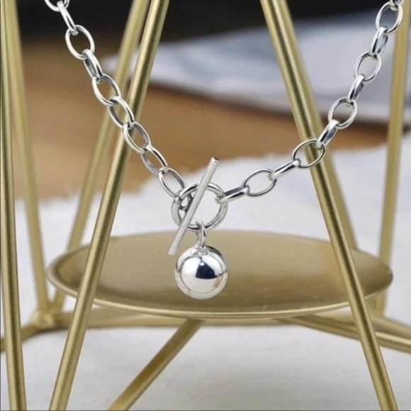 TOGGLE 925 STERLING SILVER LINK NECKLACE, NICE NECKLACE, CUTE NECKLACE - Picture 2 of 7